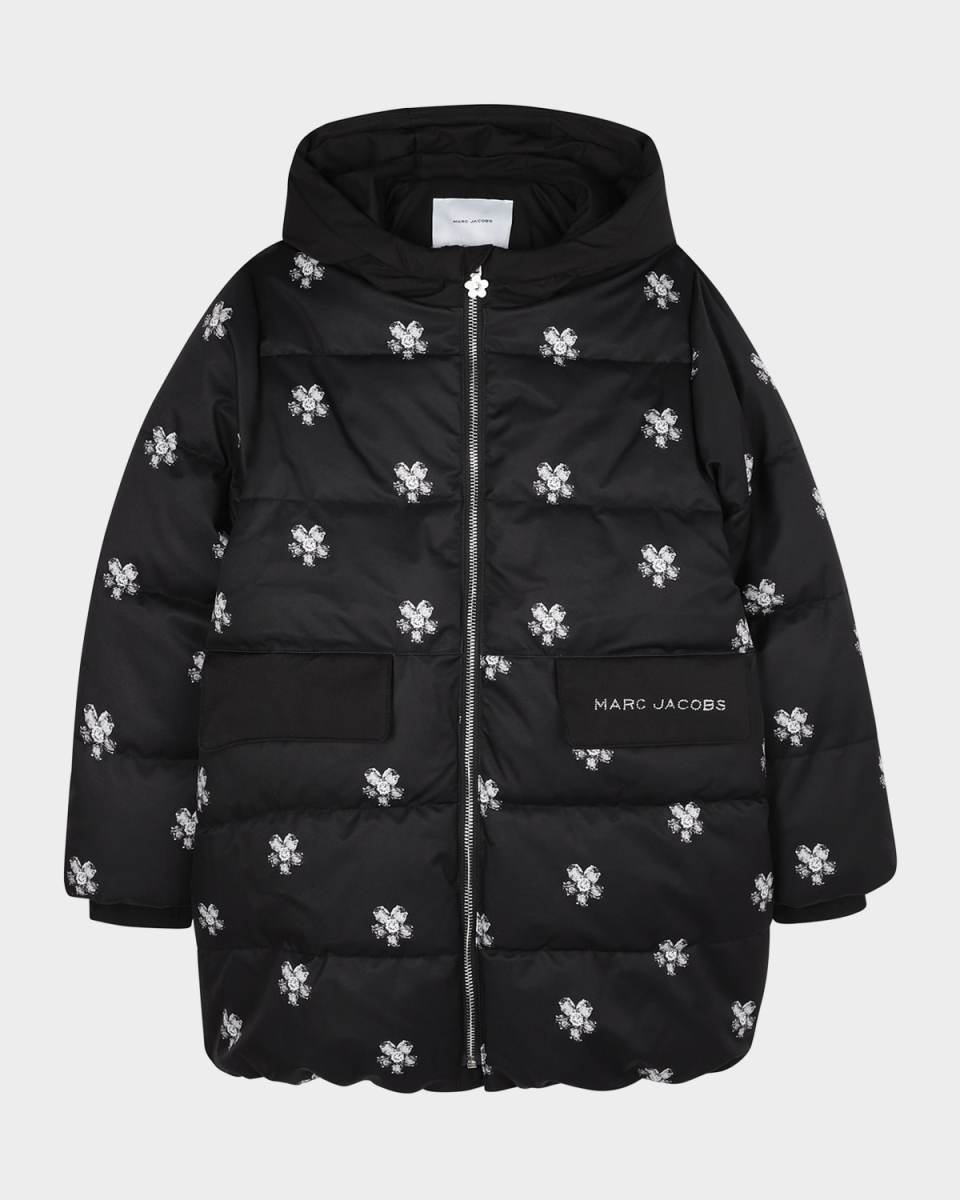 Girl's Puffer Jacket With Jewels Print, Size 4-